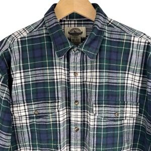 Eddie Bauer Legends Plaid Flannel Shirt Men XL Tall Green Blue Long Sleeve Heavy